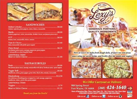 Online menu of LEXYS, DALLAS